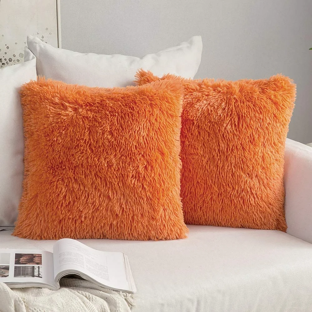 Pack of 2 Luxury Faux Fur Throw Pillow Cover Deluxe Winter Decorative